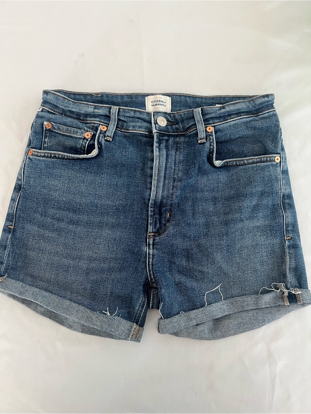 Citizens Of Humanity Medium Blue Rolled-Hem Zurie Denim Shorts